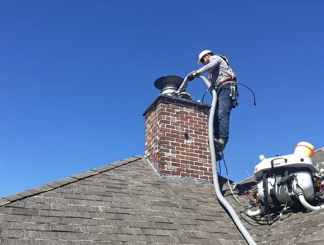 Dedicated Rocky Hill Chimney Sweep team member cleaning a chimney in Rocky Hill, CT