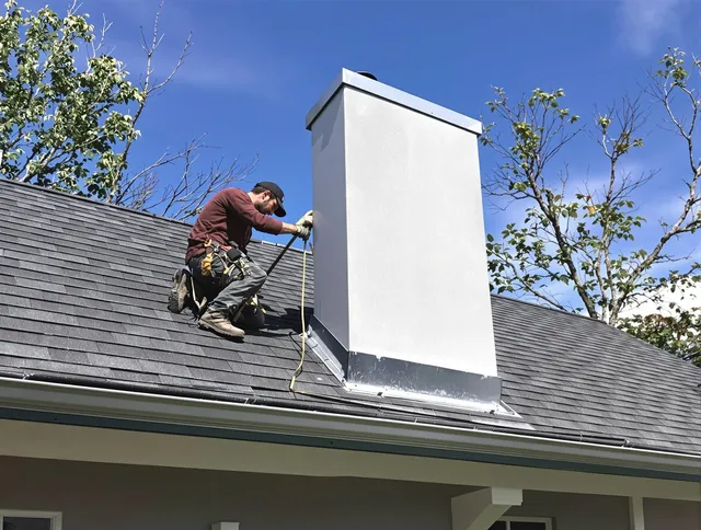 Rocky Hill Chimney Sweep team member finishing chimney construction in Rocky Hill, CT