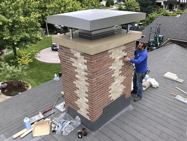 Rocky Hill Chimney Sweep team working on a custom chimney remodel in Rocky Hill, CT