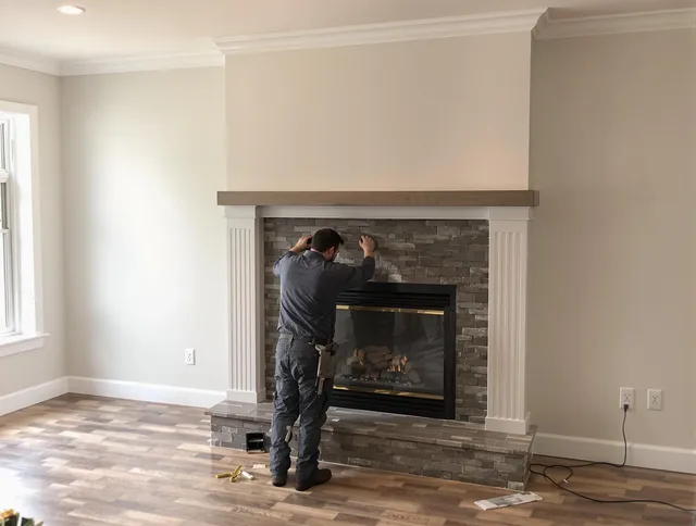 Rocky Hill Chimney Sweep finishing a custom fireplace install in Rocky Hill, CT